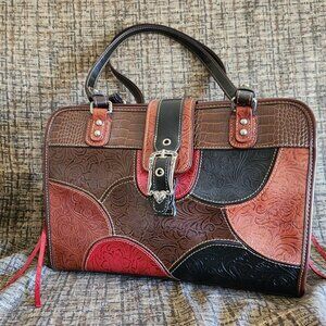 MC  Embossed / Tooled Leather Patchwork Shoulder Bag